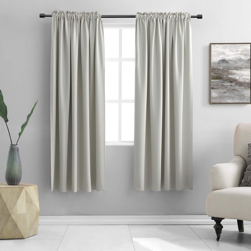 DONREN Light Gray Blackout Curtains - All Season Thermal Insulated Rod Pocket Room Darkening Curtains for Bedroom (2 Panels,42 x 63 Inch) - Image 1
